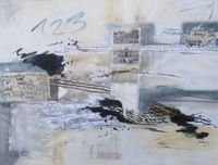 Spurensuche - &Ouml;l-Collage auf Leinwand 80x60 cm